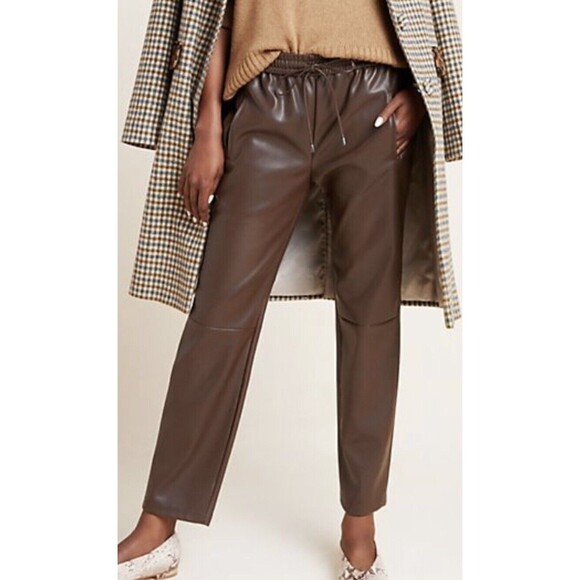 Anthropologie Pants - By Anthropologie Sakara Faux Leather Pants Brown Pull On Drawstring Waist L